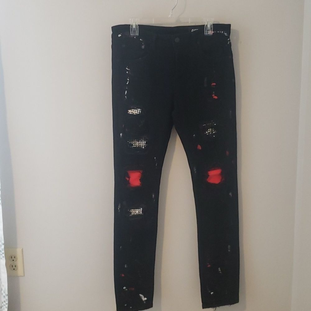 GFTD Los Angeles Jeans Mens sz 32x32 Button Fly Black Distressed